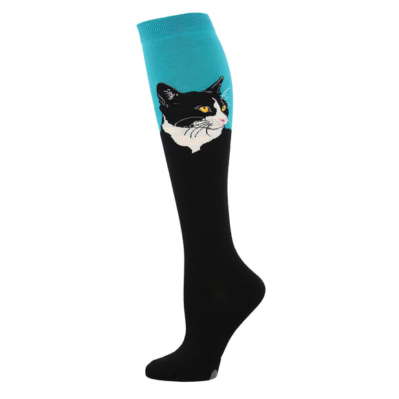 Ladies Cat Portrait Knee High Socks