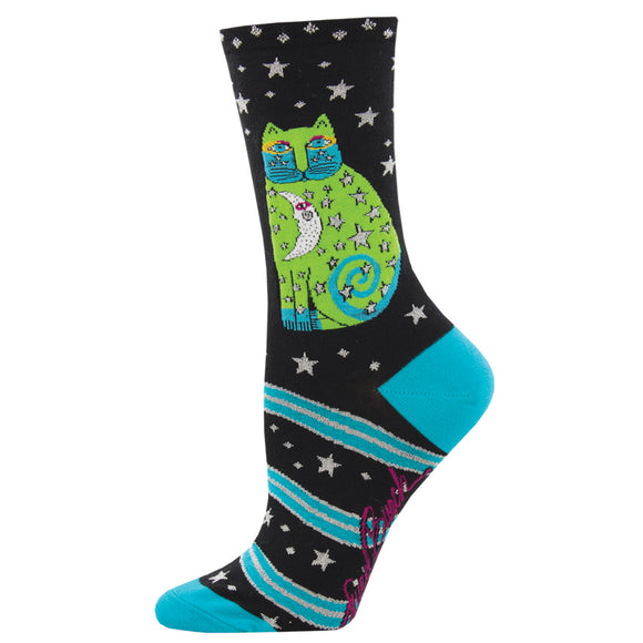Ladies Laurel Burch Celestial Moon Cat Socks