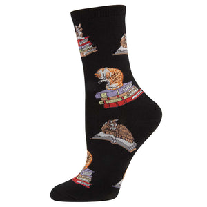 Ladies Cats On Books Socks