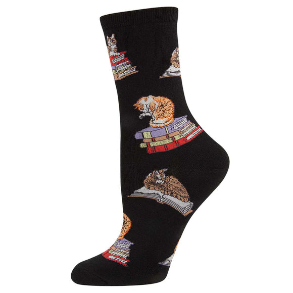 Ladies Cats On Books Socks