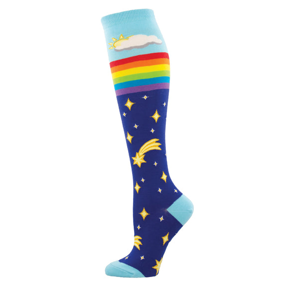 Ladies Rainbow Star Knee High Socks