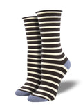 Ladies Bamboo Sailor Stripe Roll Top Socks