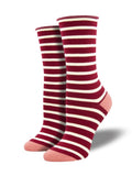 Ladies Bamboo Sailor Stripe Roll Top Socks